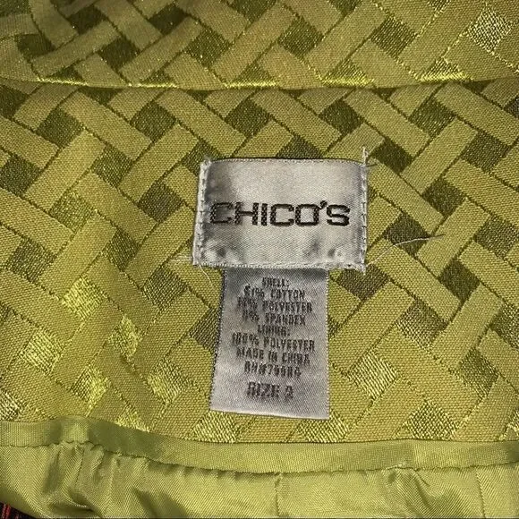 Chico’s Chartreuse Lattice Pattern 3/4 Sleeve Jacket Size 2(10-12) - Picture 4 of 4